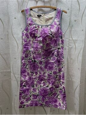 Talbots Floral Sheath Dress Womens Size 8 Purple Rose Print Excellent Sleeveless